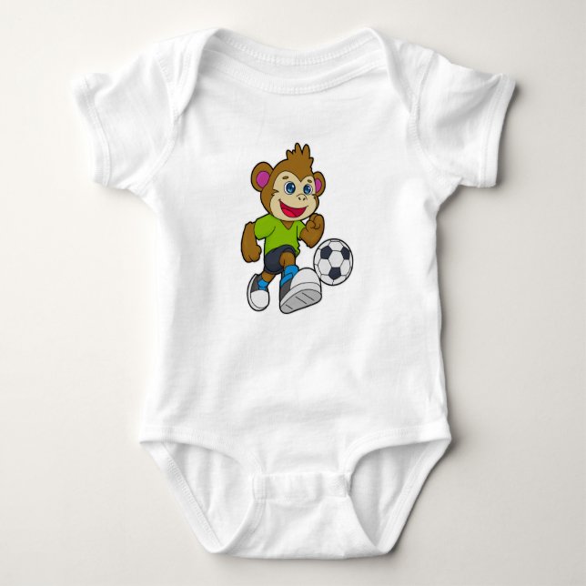 Affe als Fußballspieler mit Fußball Baby Strampler (Vorderseite)