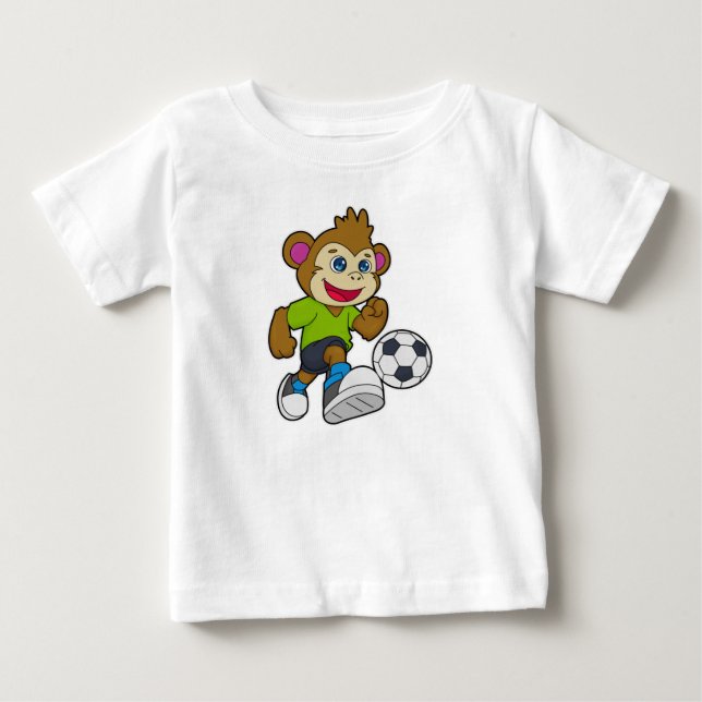Affe als Fußballspieler mit Fußball Baby T-shirt (Vorderseite)