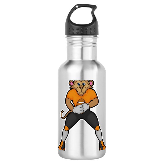 Affe als Fußballspieler mit Fußball Edelstahlflasche (Vorderseite)