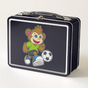 Affe als Fußballspieler mit Fußball Metall Brotdose