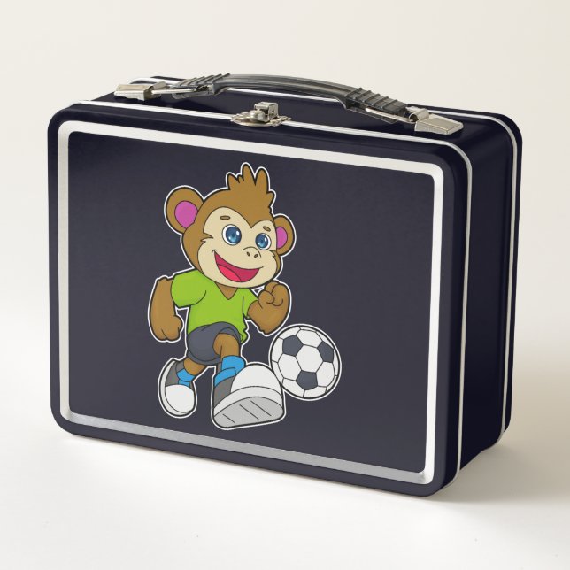 Affe als Fußballspieler mit Fußball Metall Brotdose (Vorderseite)