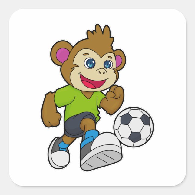 Affe als Fußballspieler mit Fußball Quadratischer Aufkleber (Vorderseite)