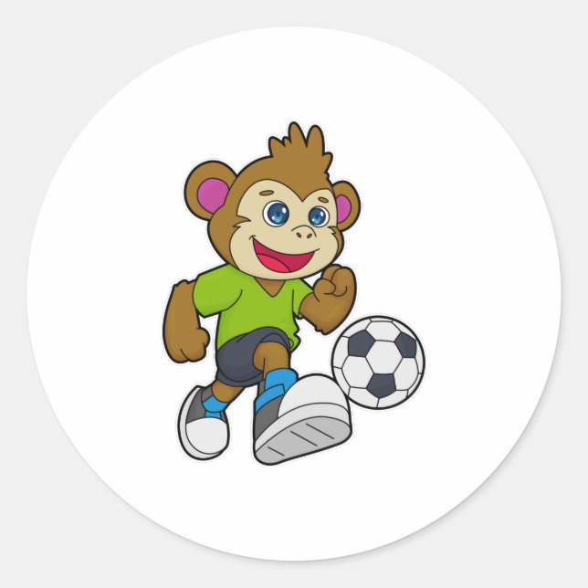 Affe als Fußballspieler mit Fußball Runder Aufkleber (Vorderseite)