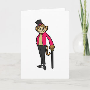 Affe als Gentleman mit Hut und Spazierstock Karte