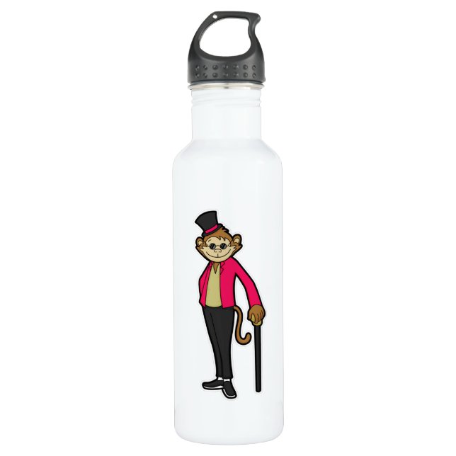 Affe als Gentleman mit Hut & Walking-Stick Edelstahlflasche (Vorderseite)