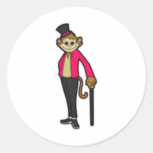 Affe als Gentleman mit Hut & Walking-Stick Runder Aufkleber
