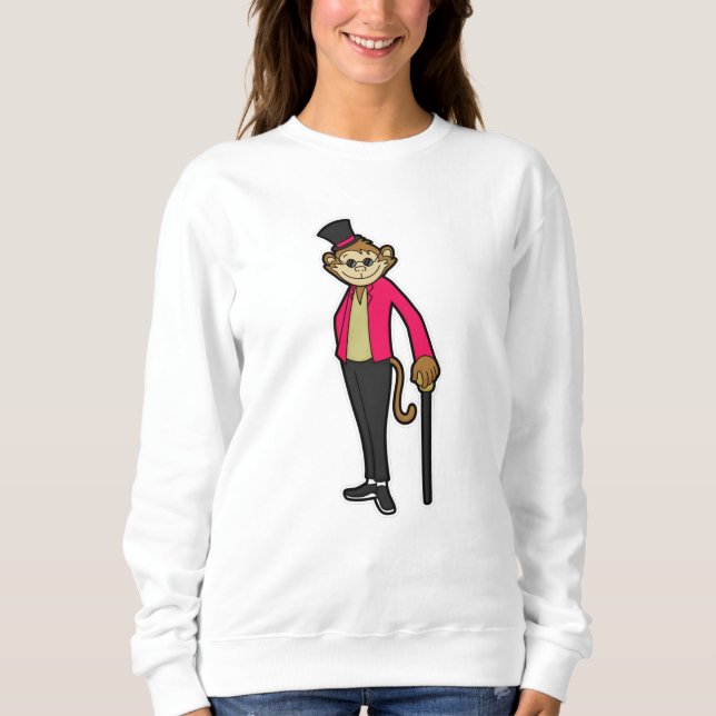 Affe als Gentleman mit Hut & Walking-Stick Sweatshirt (Vorderseite)