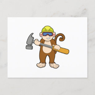 Affe als Handwerker mit Hammer Postkarte