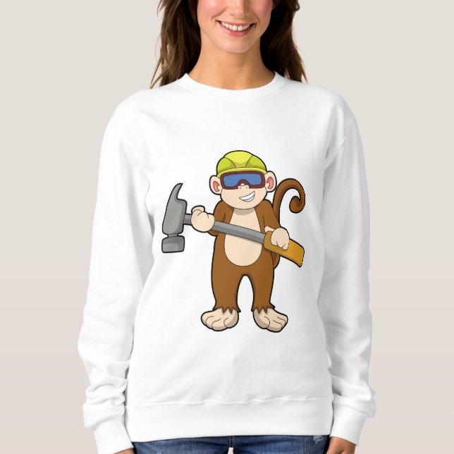 Affe als Handwerker mit Hammer Sweatshirt (Vorderseite)