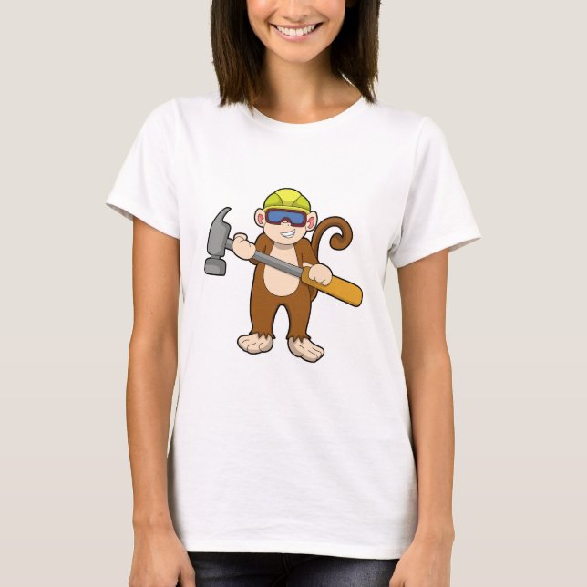 Affe als Handwerker mit Hammer T-Shirt (Vorderseite)