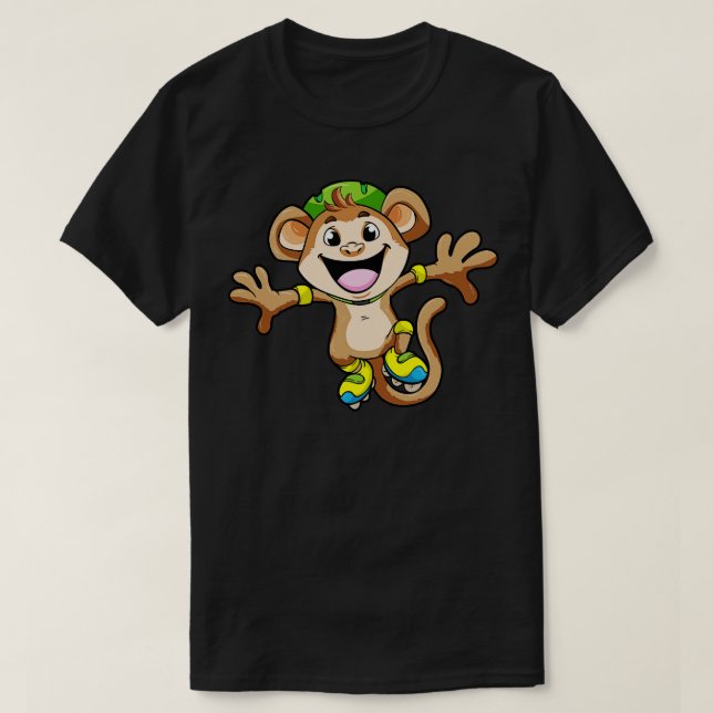 Affe als Inline-Skater mit Inline-Skaten und Hel T-Shirt (Design vorne)