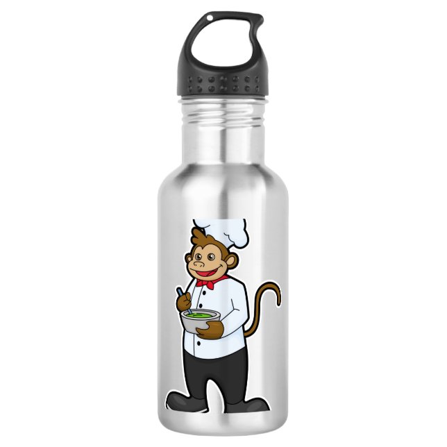 Affe als Koch mit Schüssel Edelstahlflasche (Vorderseite)