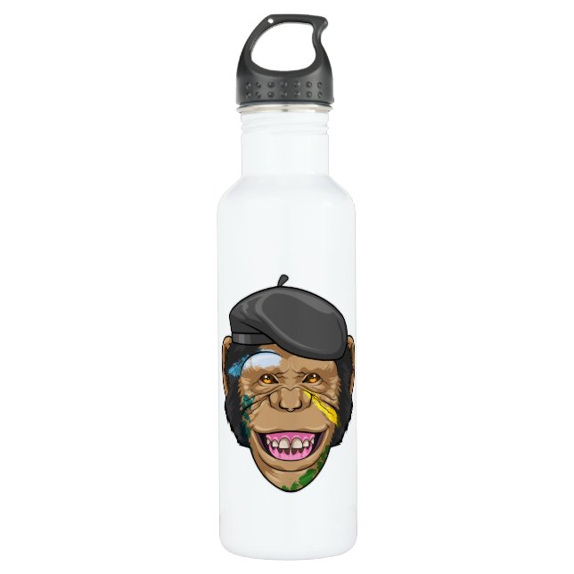 Affe als Maler Edelstahlflasche (Vorderseite)