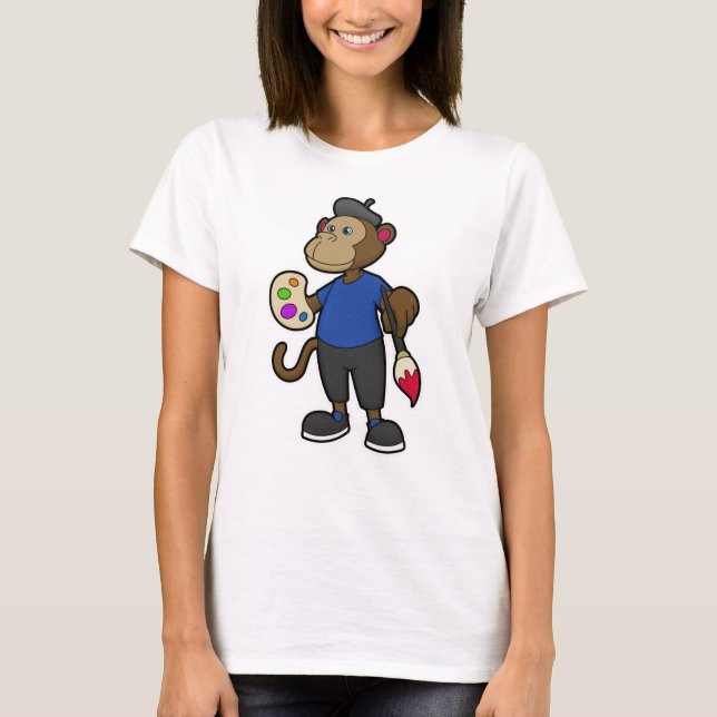Affe als Maler mit Pinsel und Pinsel T-Shirt (Vorderseite)