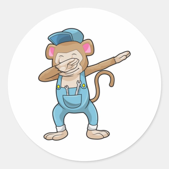 Affe als Mechaniker beim Hip Hop Dance Dab Runder Aufkleber (Vorderseite)