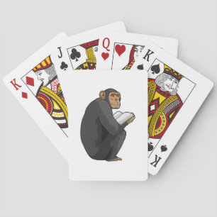 Affe als Nerd mit Buch Spielkarten