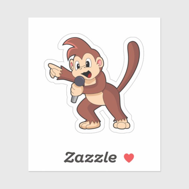 Affe als Sänger mit Mikrofon.PNG Aufkleber (Blatt)