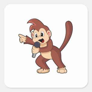 Affe als Sänger mit Mikrofon.PNG Quadratischer Aufkleber