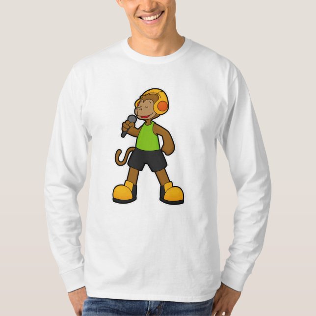 Affe als Sänger mit Mikrofon und Kopfhörer T-Shirt (Vorderseite)