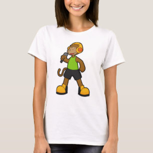 Affe als Sänger mit Mikrofon und Kopfhörer T-Shirt
