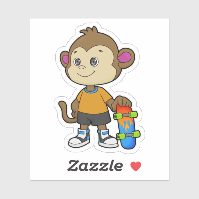 Affe als Skater mit Skateboard Aufkleber (Blatt)
