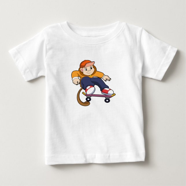 Affe als Skater mit Skateboard Baby T-shirt (Vorderseite)