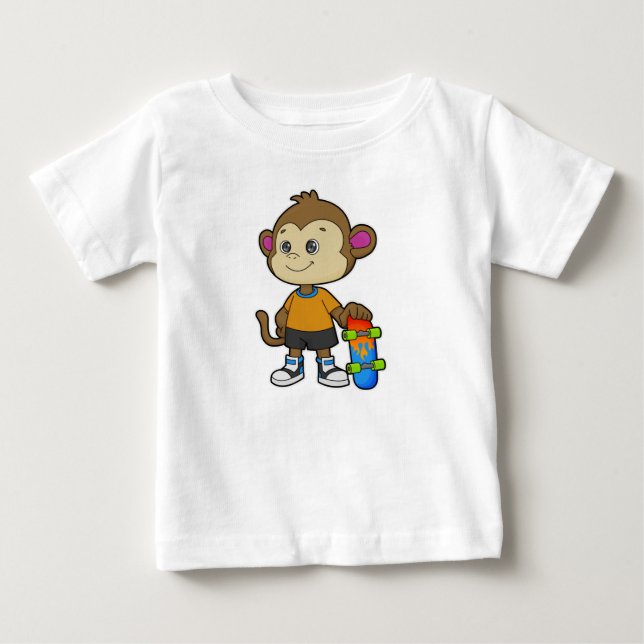 Affe als Skater mit Skateboard Baby T-shirt (Vorderseite)