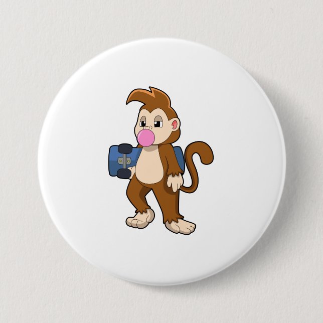 Affe als Skater mit Skateboard Button (Vorderseite)