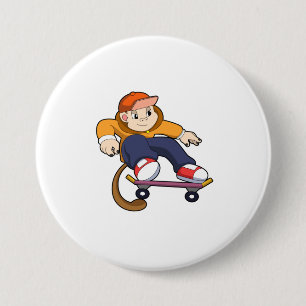 Affe als Skater mit Skateboard Button