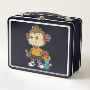 Affe als Skater mit Skateboard Metall Brotdose