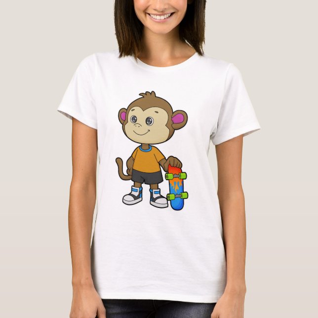 Affe als Skater mit Skateboard T-Shirt (Vorderseite)
