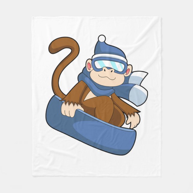 Affe als Snowboarder mit Sonowboard.PNG Fleecedecke (Vorderseite)