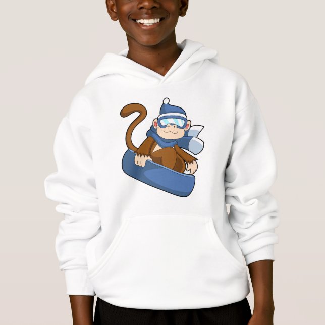 Affe als Snowboarder mit Sonowboard.PNG Hoodie (Vorderseite)