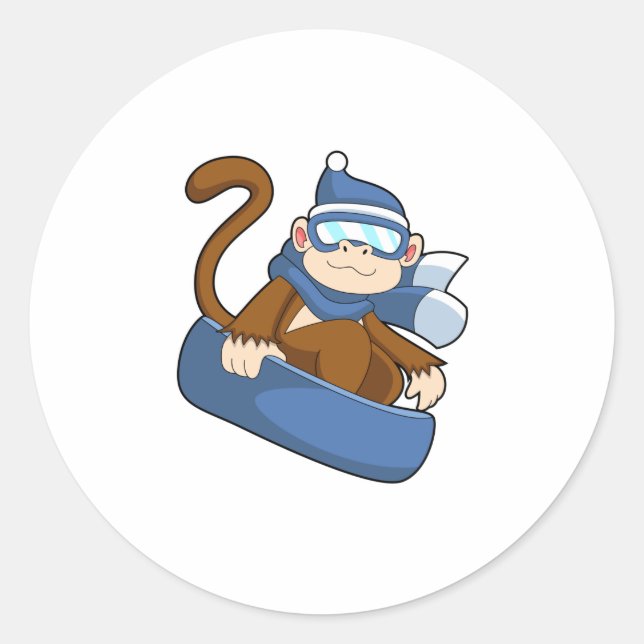 Affe als Snowboarder mit Sonowboard.PNG Runder Aufkleber (Vorderseite)