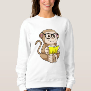 Affe als Student mit Brille & Buch Sweatshirt