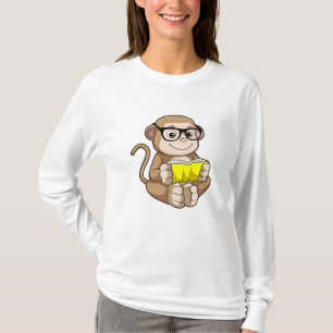 Affe als Student mit Brille & Buch T-Shirt