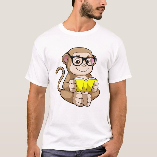 Affe als Student mit Brille & Buch T-Shirt (Vorderseite)