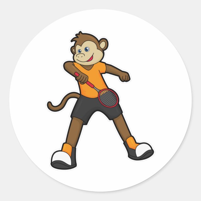 Affe als Tennisspieler mit Tennisschläger Runder Aufkleber (Vorderseite)