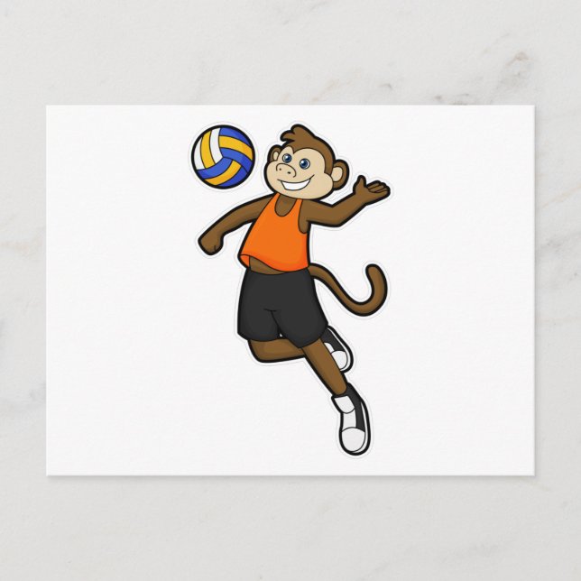 Affe als Volleyballspieler mit Volleyball Postkarte (Vorderseite)