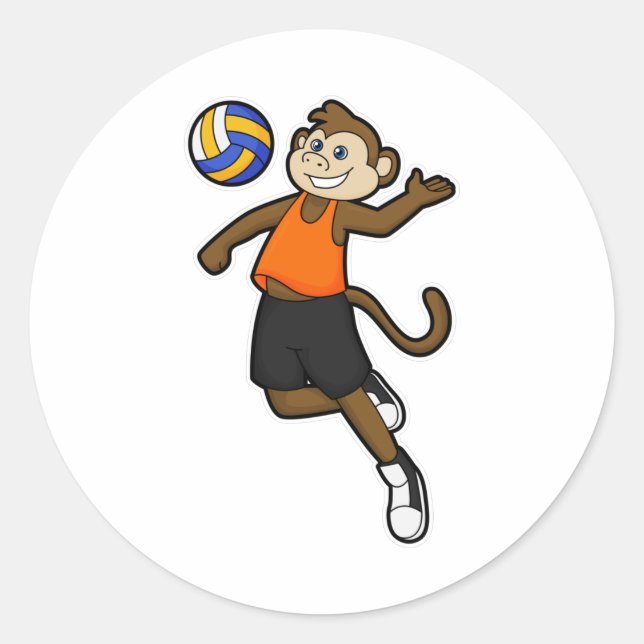 Affe als Volleyballspieler mit Volleyball Runder Aufkleber (Vorderseite)