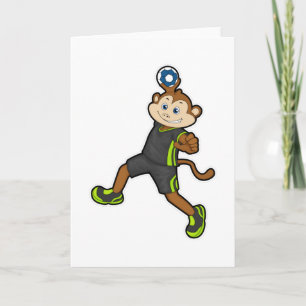 Affe an Handballspieler mit Handball Karte