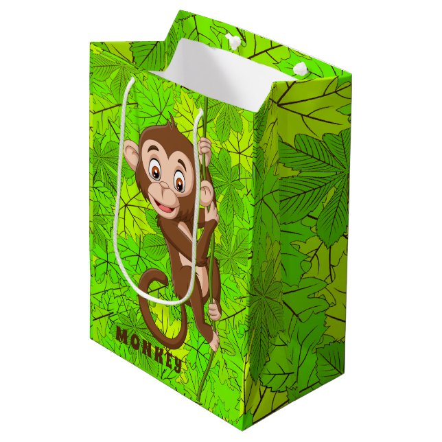 Affe auf der Weinbaubeutel Mittlere Geschenktüte (Vorderseite Schrägansicht)