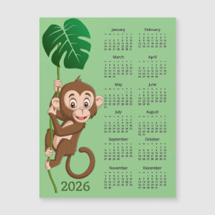 Affe auf einem Reben 2026 Kalender Magnetkarte