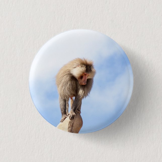 Affe Baboon auf einem Berg Button (Vorderseite)