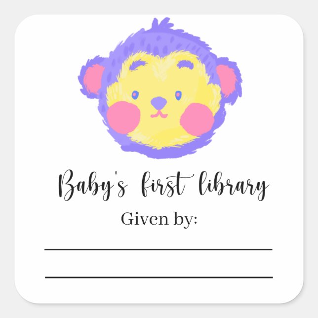 Affe - Baby Shower Buchzeichen, Babybücher Quadratischer Aufkleber (Vorderseite)