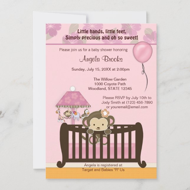 Affe-Babyparty-Einladung CJ ROSA Einladung (Vorderseite)