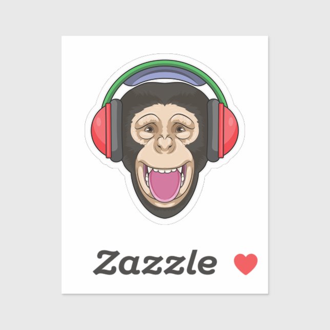 Affe bei Musik mit Headphone Aufkleber (Blatt)