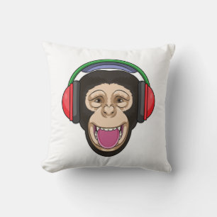 Affe bei Musik mit Headphone Kissen