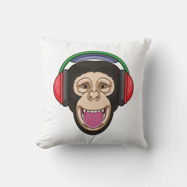 Affe bei Musik mit Headphone Kissen (Vorderseite)