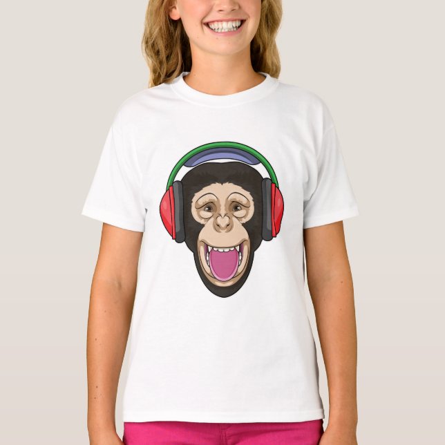 Affe bei Musik mit Headphone T-Shirt (Vorderseite)